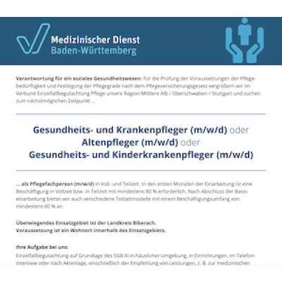 Gesundheits- und Krankenpfleger (m/w/d) oder Altenpfleger (m/w/d) oder Gesundheits- und Kinderkrankenpfleger (m/w/d)