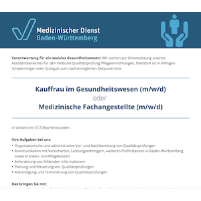 Kauffrau im Gesundheitswesen (m/w/d) oder Medizinische Fachangestellte (m/w/d)