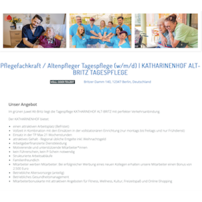 Pflegefachkraft / Altenpfleger Tagespflege (w/m/d) | KATHARINENHOF ALT-BRITZ TAGESPFLEGE