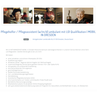 Pflegehelfer / Pflegeassistent (w/m/d) ambulant mit LG1 Qualifikation | MOBIL IN DRESDEN