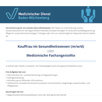 Kauffrau im Gesundheitswesen (m/w/d) oder Medizinische Fachangestellte (m/w/d)