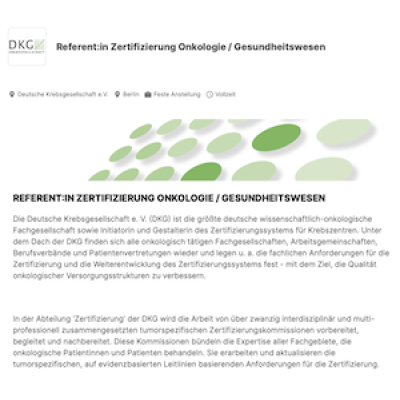 Referent:in Zertifizierung Onkologie / Gesundheitswesen