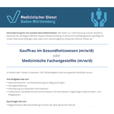 Kauffrau im Gesundheitswesen (m/w/d) oder Medizinische Fachangestellte (m/w/d)