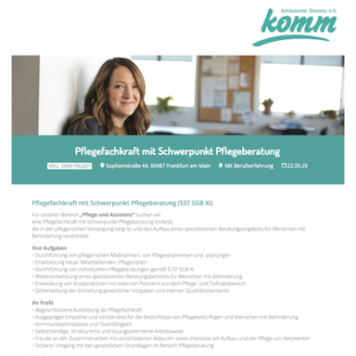 Pflegefachkraft mit Schwerpunkt Pflegeberatung