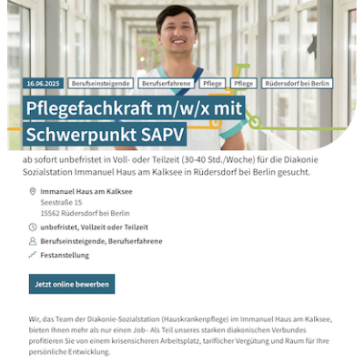 Pflegefachkraft m/w/x mit Schwerpunkt SAPV