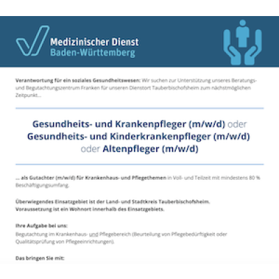 Gesundheits- und Krankenpfleger (m/w/d) oder Gesundheits- und Kinderkrankenpfleger (m/w/d) oder Altenpfleger (m/w/d)