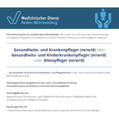 Gesundheits- und Krankenpfleger (m/w/d) oder Gesundheits- und Kinderkrankenpfleger (m/w/d) oder Altenpfleger (m/w/d)