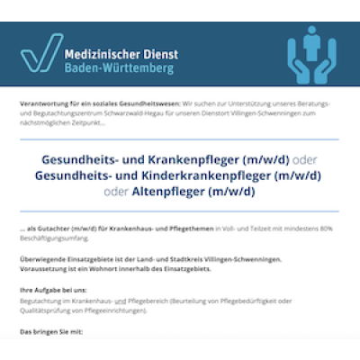 Gesundheits- und Krankenpfleger (m/w/d) oder Gesundheits- und Kinderkrankenpfleger (m/w/d) oder Altenpfleger (m/w/d)