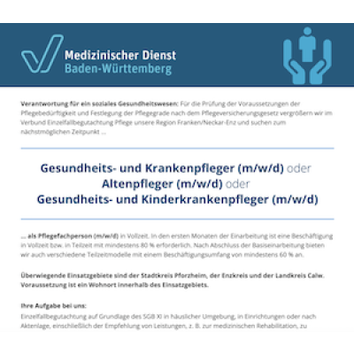 Gesundheits- und Krankenpfleger (m/w/d) oder Altenpfleger (m/w/d) oder Gesundheits- und Kinderkrankenpfleger (m/w/d)