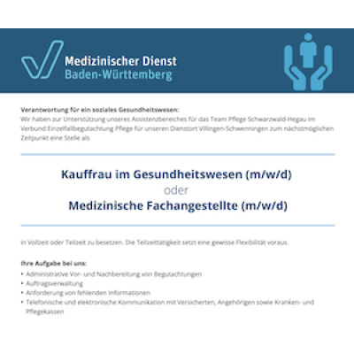 Kauffrau im Gesundheitswesen (m/w/d) oder Medizinische Fachangestellte (m/w/d)