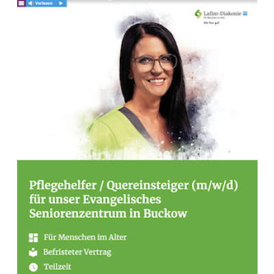 Pflegehelfer / Quereinsteiger (m/w/d) für unser Evangelisches Seniorenzentrum in Buckow