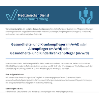 Gesundheits- und Krankenpfleger (m/w/d) oder Altenpfleger (m/w/d) oder Gesundheits- und Kinderkrankenpfleger (m/w/d)