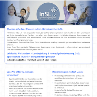 Lehrkraft / Werkstudent – Lernbegleitung & Hausaufgabenbetreuung, DaZ / Sprachschule (m/w/d) – als Quereinstieg möglich in Friedrichsdorf bei Frankfurt, Vollzeit oder Teilzeit