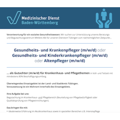 Gesundheits- und Krankenpfleger (m/w/d) oder Gesundheits- und Kinderkrankenpfleger (m/w/d) oder Altenpfleger (m/w/d)