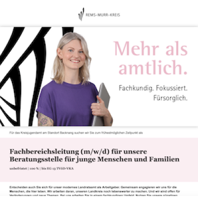 Fachbereichsleitung (m/w/d) für unsere Beratungsstelle für junge Menschen und Familien