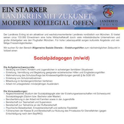 Sozialpädagoge (m/w/d) für den Bereich Allgemeine Soziale Dienste – Erziehungshilfen