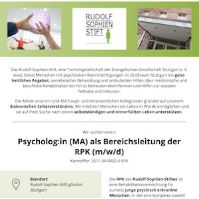 Psycholog:in (MA) als Bereichsleitung der RPK (m/w/d)