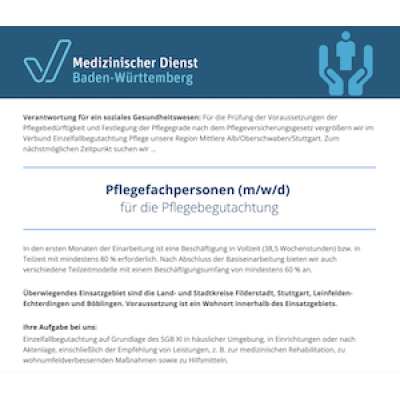 Pflegefachpersonen (m/w/d) für die Pflegebegutachtung