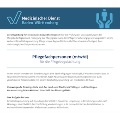 Pflegefachperson (m/w/d) für die Pflegebegutachtung