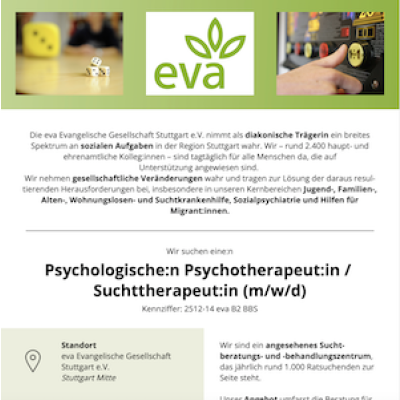Psychologische:r Psychotherapeut:in / Suchttherapeut:in (m/w/d)