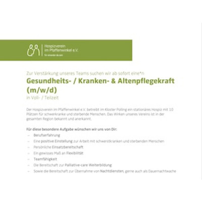 Gesundheits- / Kranken- & Altenpflegekraft (m/w/d) in Voll- / Teilzeit